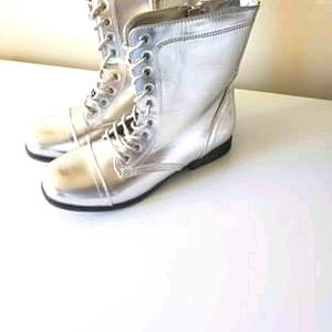 Metallic silver combat boots size 8